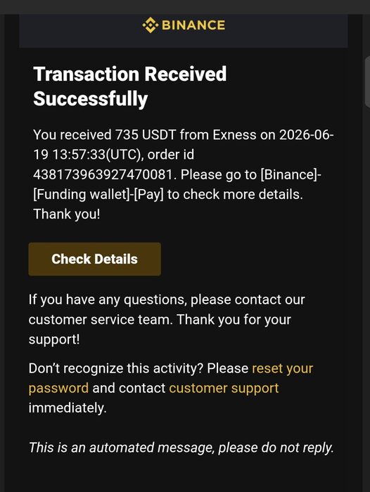 Binance withdrawal of 735 USDT